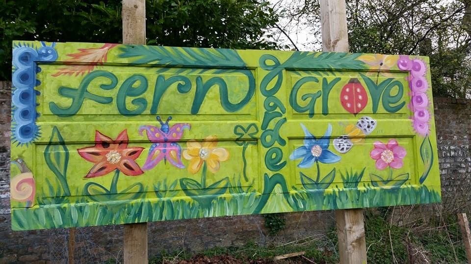 Hand-painted Fern Grove garden sign